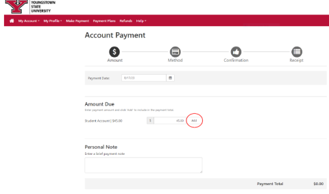 Add the amount you wish to pay to your bill