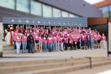 WCBA students, faculty and staff pose in front of WCBA before going out into the community for the annual "Dare to Care" day of service