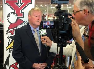 Barnes & Noble College Vice President Chris Peterson speaks with reporters.