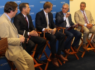 President Jim Tressel participates in a panel discussion on Capitol Hill 