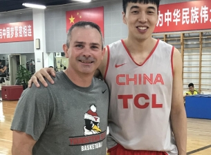 Todd Burkey with Zeng Lingxu of the Chinese national basketball team at the Chinese Olympic Training