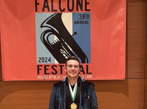 Ryan Lamb with his gold medal at Leonard Falcone International Euphonium and Tuba Festival