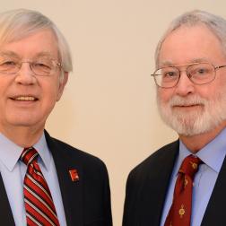 Gary Salvner and Rick Shale, prominent retired faculty members in the English Department