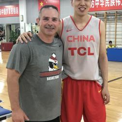 Todd Burkey with Zeng Lingxu of the Chinese national basketball team at the Chinese Olympic Training