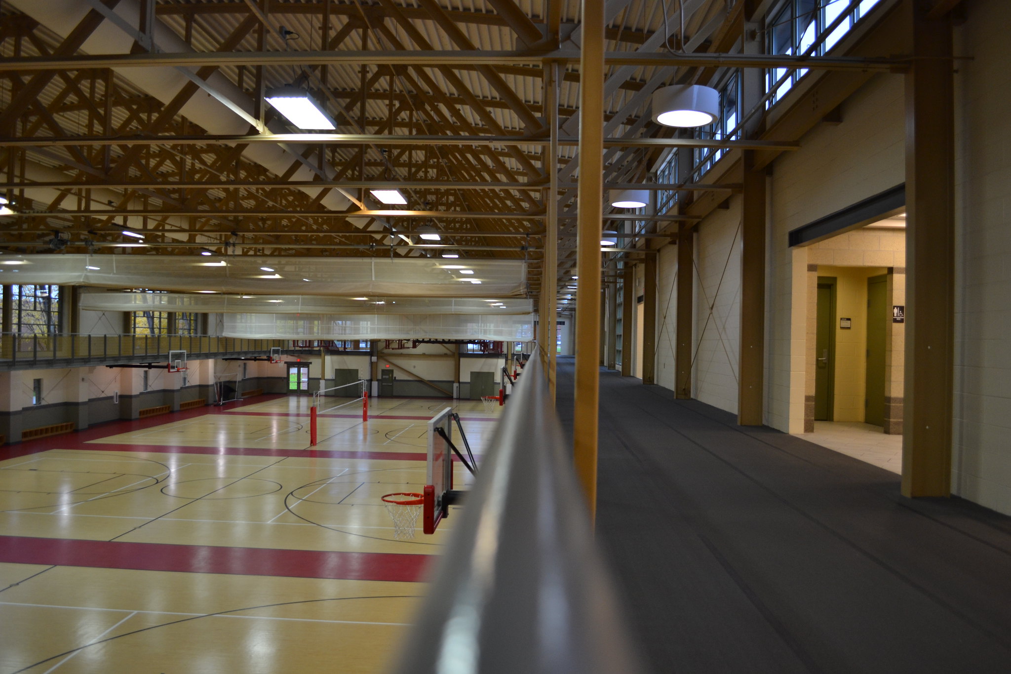 The Rec Center offers an indoor track, basketball courts, and high ropes