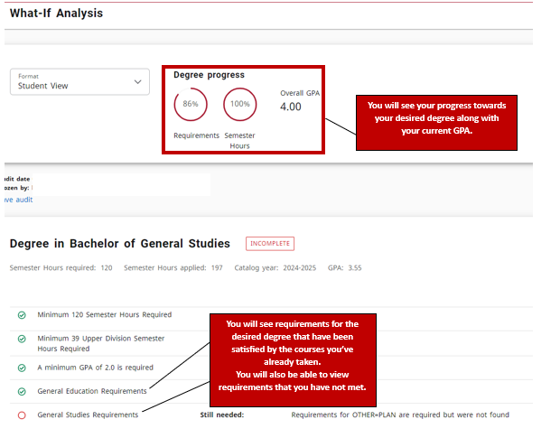 What If Analysis will show more information about course requirements for the new program