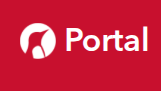 circular white icon on red background of side portait penguin sihoulette